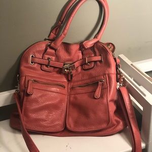 Coral hand bag with body strap